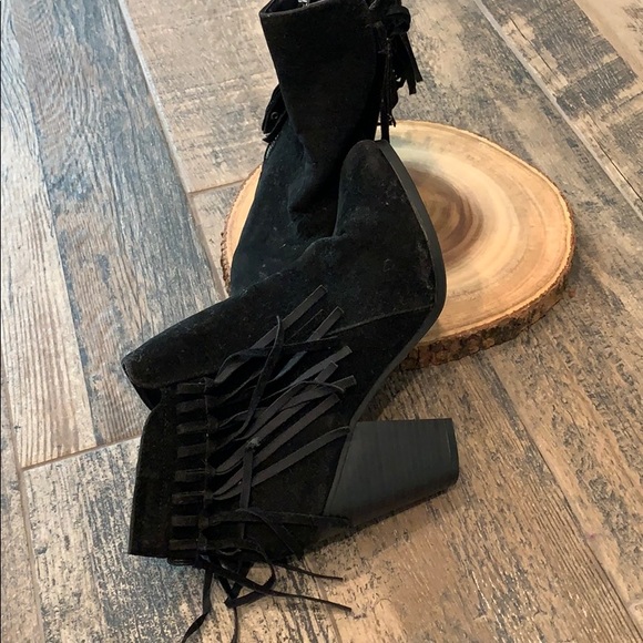Black Suede Fringe Booties - Picture 5 of 6